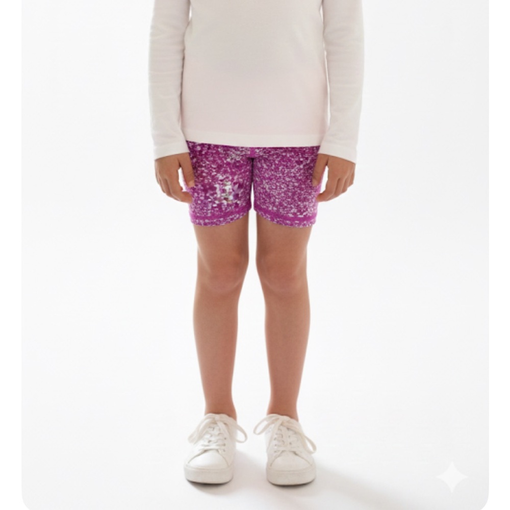 ALL IN MOTION Speckled Pattern Bike Shorts, Girls L (10/12), Purple White